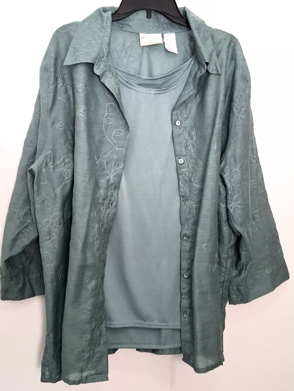 ALFRED DUNNER Dusty Seafoam Layered Button Front Top Size 24W 3X NWOT